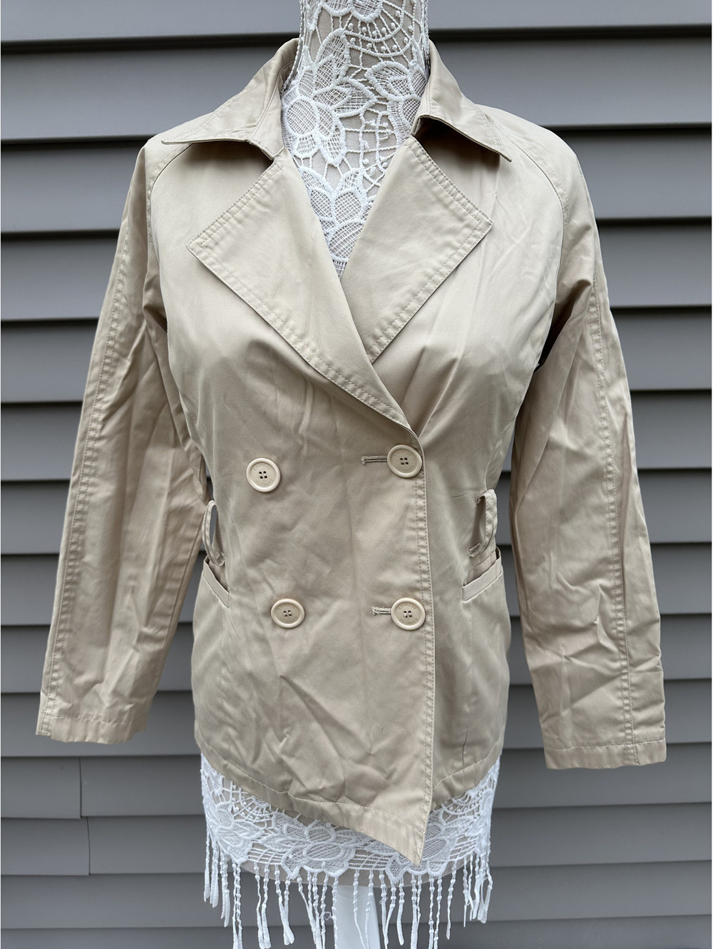 Express Design Studio Beige Double Breasted Blazer Classic Casual Chic